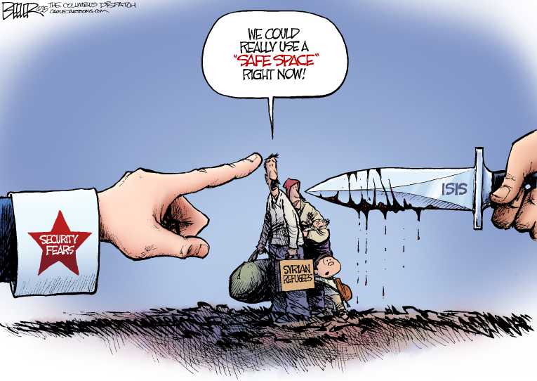 Political/Editorial Cartoon by Nate Beeler, Washington Examiner on Refugee Crisis Worsens