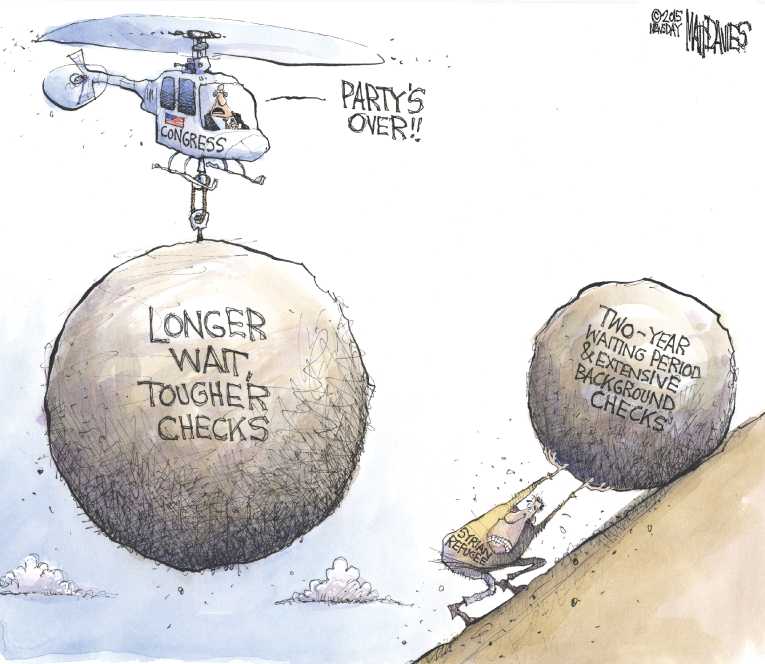 Political/Editorial Cartoon by Matt Davies, Journal News on Refugee Crisis Worsens