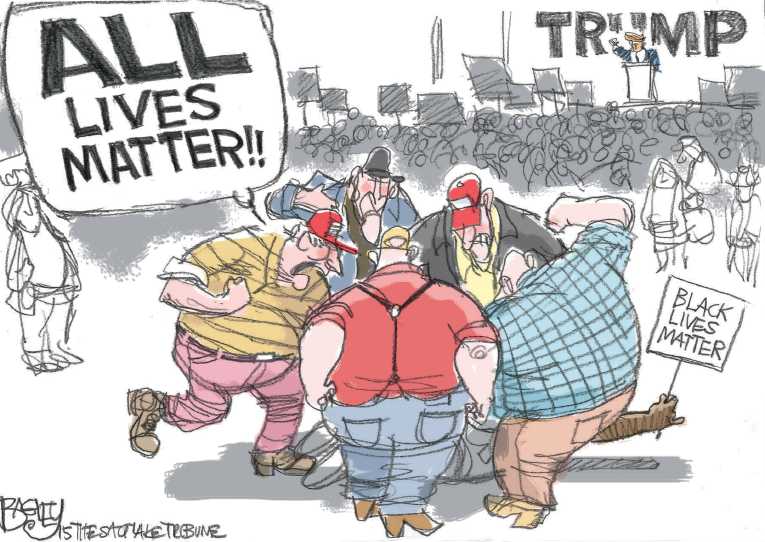 Political/Editorial Cartoon by Pat Bagley, Salt Lake Tribune on Trump Doubling Down