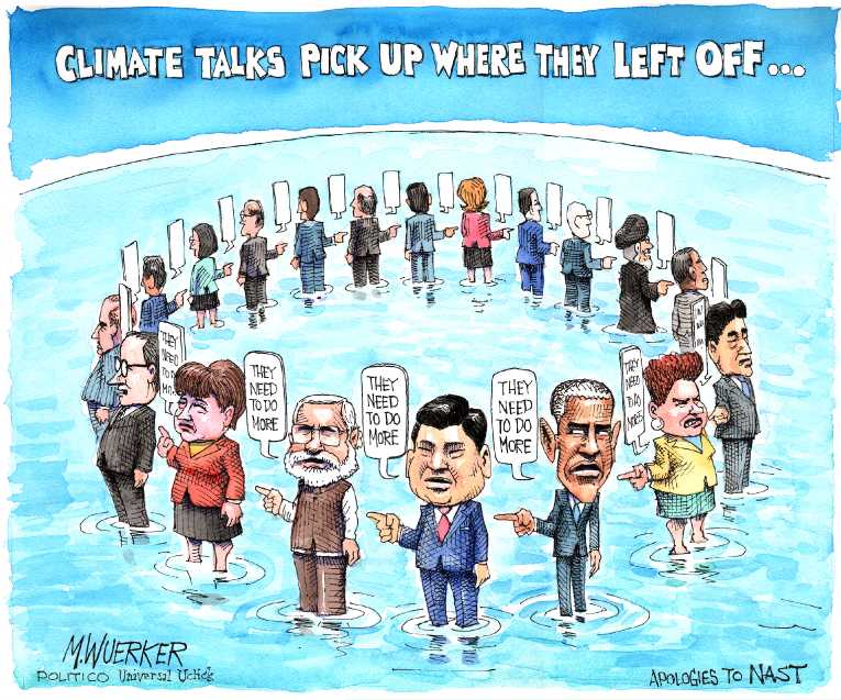 Political/Editorial Cartoon by Matt Wuerker, Politico on World’s Leaders Discuss Climate