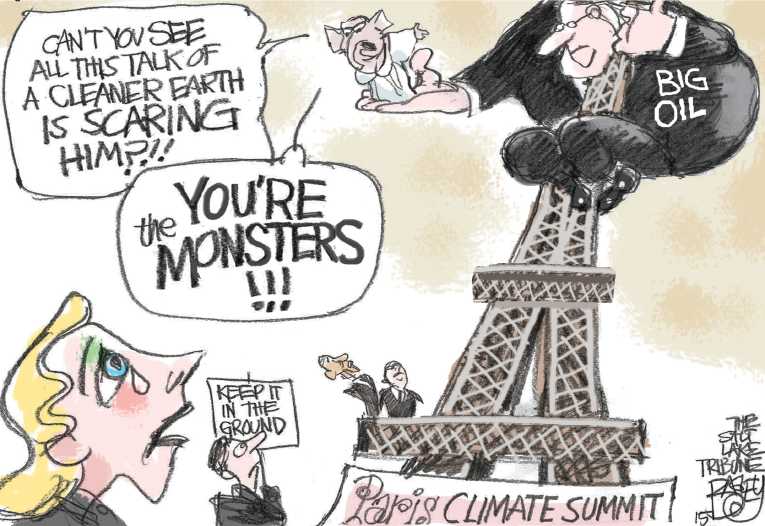 Political/Editorial Cartoon by Pat Bagley, Salt Lake Tribune on World’s Leaders Discuss Climate