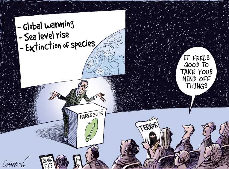 Political/Editorial Cartoon by Patrick Chappatte, International Herald Tribune on World’s Leaders Discuss Climate