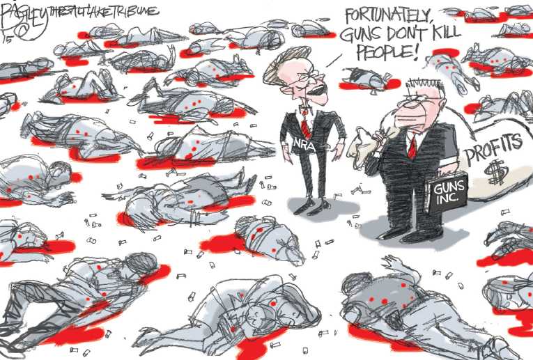 Political/Editorial Cartoon by Pat Bagley, Salt Lake Tribune on Daily Shootings Rattle US
