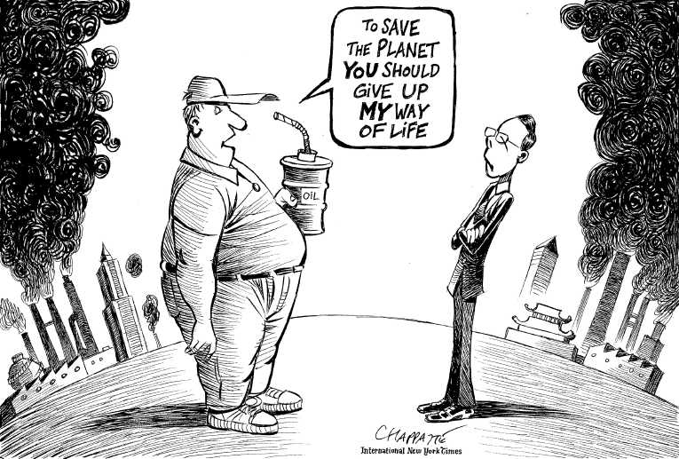 Political/Editorial Cartoon by Patrick Chappatte, International Herald Tribune on Environmental Crisis Underway