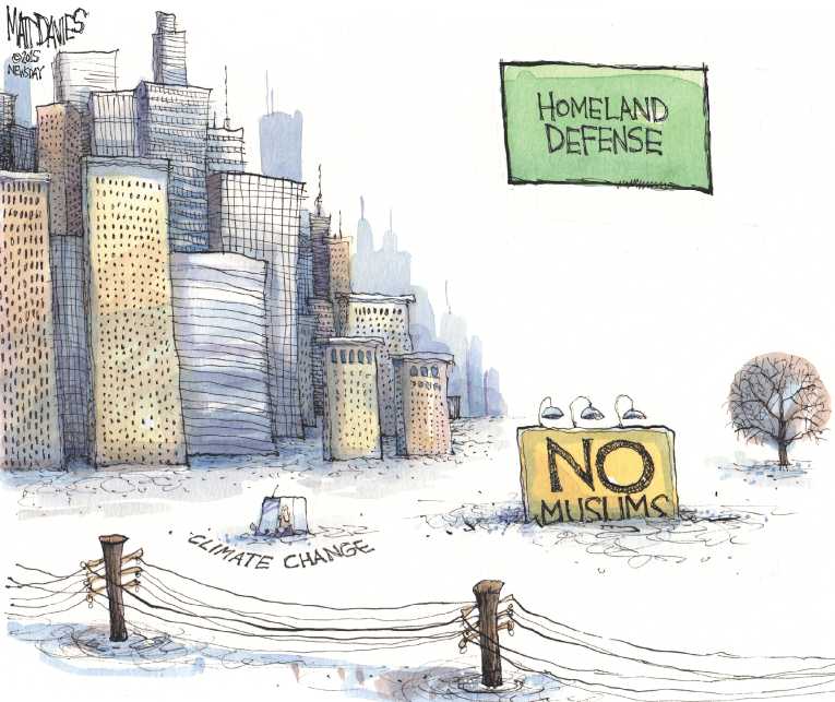 Political/Editorial Cartoon by Matt Davies, Journal News on Environmental Crisis Underway