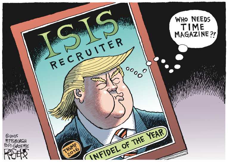 Political/Editorial Cartoon by Rob Rogers, The Pittsburgh Post-Gazette on Trump: Ban Muslims