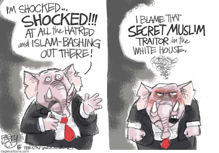 Political/Editorial Cartoon by Pat Bagley, Salt Lake Tribune on Trump: Ban Muslims