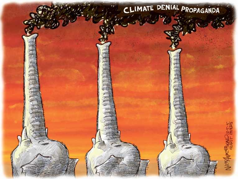 Political/Editorial Cartoon by Nick Anderson, Houston Chronicle on Climate Accord Reached