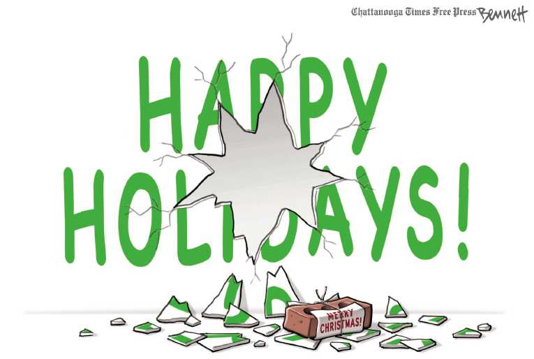 Political/Editorial Cartoon by Clay Bennett, Chattanooga Times Free Press on Christmas Celebrated