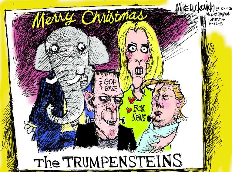 Political/Editorial Cartoon by Mike Luckovich, Atlanta Journal-Constitution on Christmas Celebrated