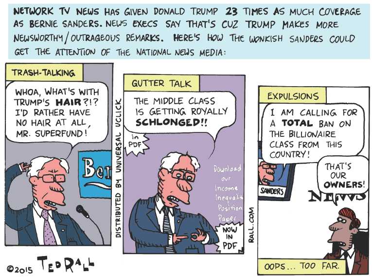 Political/Editorial Cartoon by Ted Rall on Sanders Closing Gap