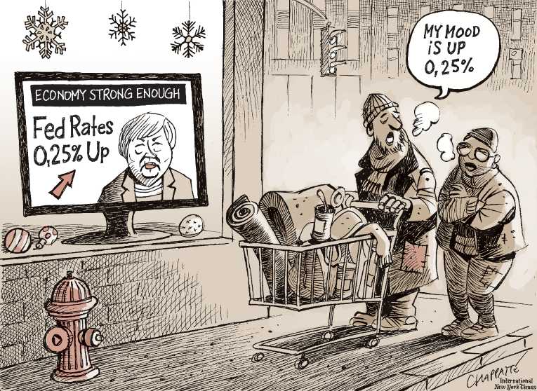 Political/Editorial Cartoon by Patrick Chappatte, International Herald Tribune on Fed Raises Interest Rate