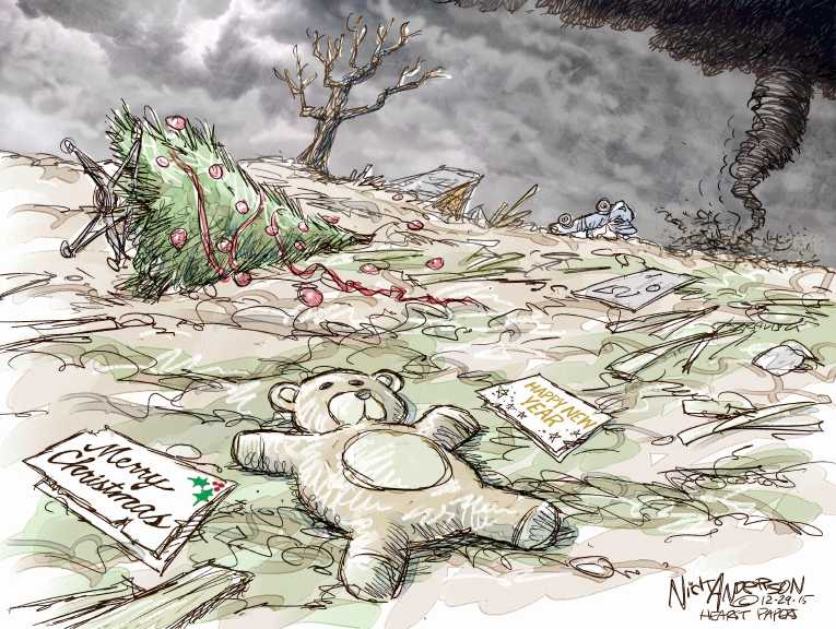Political/Editorial Cartoon by Nick Anderson, Houston Chronicle on 2016 Begins With Hopes Tempered