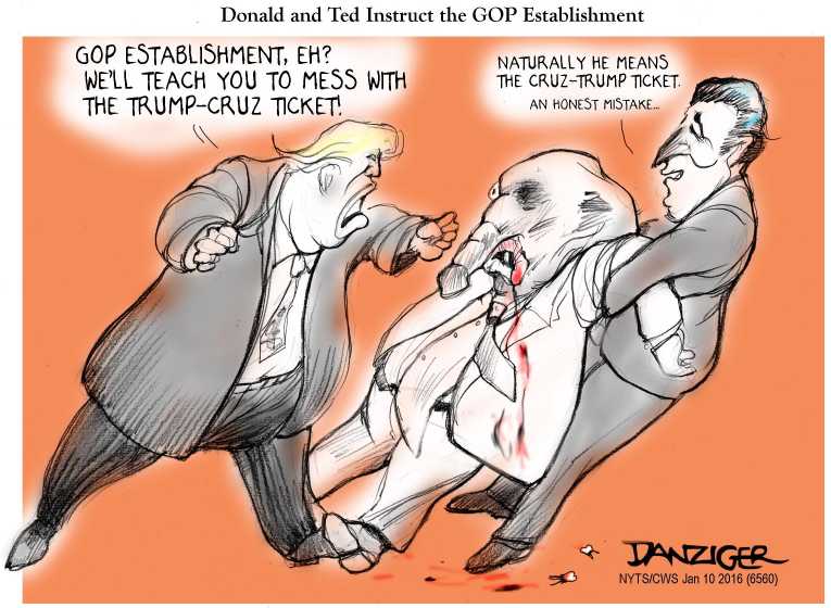 Political/Editorial Cartoon by Jeff Danziger, CWS/CartoonArts Intl. on Trump, Cruz Top GOP Field