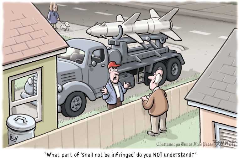 Political/Editorial Cartoon by Clay Bennett, Chattanooga Times Free Press on Gun Battle Heating Up