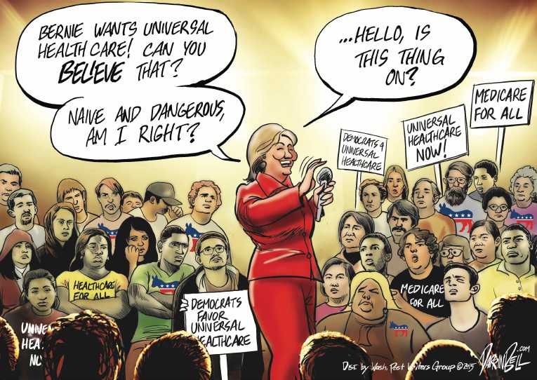 Political/Editorial Cartoon by Darrin Bell, Washington Post Writers Group on Clinton Feeling the Bern