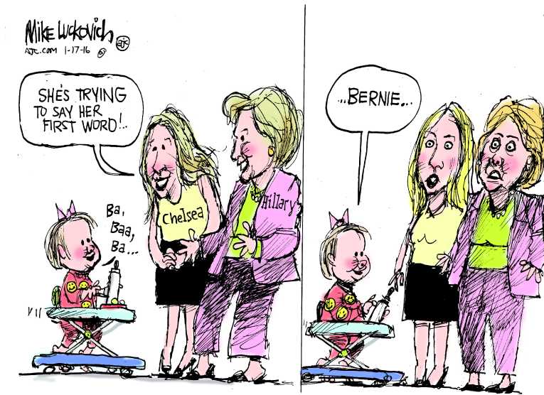 Political/Editorial Cartoon by Mike Luckovich, Atlanta Journal-Constitution on Clinton Feeling the Bern