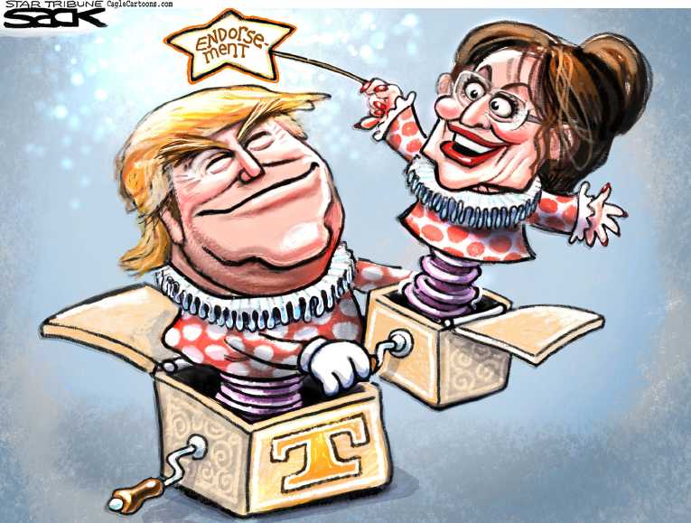 Political/Editorial Cartoon by Steve Sack, Minneapolis Star Tribune on Palin Endorses Trump