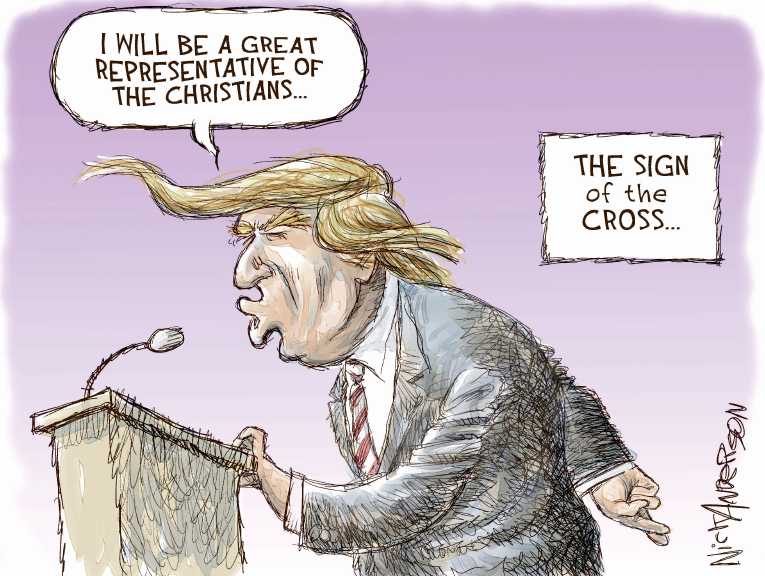 Political/Editorial Cartoon by Nick Anderson, Houston Chronicle on Palin Endorses Trump