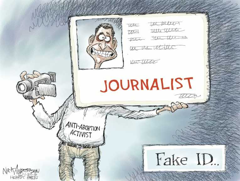 Political/Editorial Cartoon by Nick Anderson, Houston Chronicle on Charges Filed in Video Caper