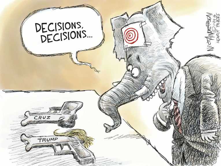 Political/Editorial Cartoon by Nick Anderson, Houston Chronicle on Trump Skips Debate