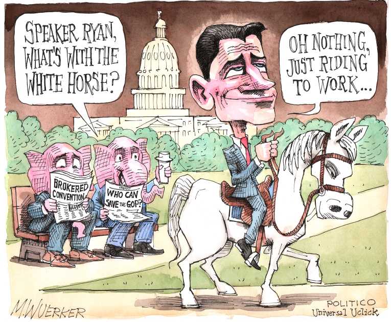 Political/Editorial Cartoon by Matt Wuerker, Politico on Trump Skips Debate