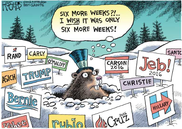 Political/Editorial Cartoon by Rob Rogers, The Pittsburgh Post-Gazette on Early Spring Predicted