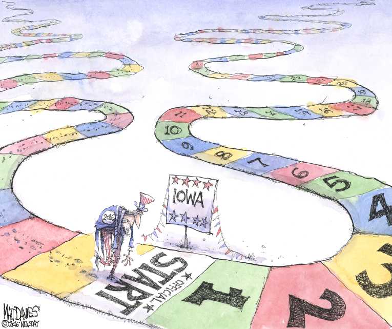 Political/Editorial Cartoon by Matt Davies, Journal News on Race Moves to New Hampshire