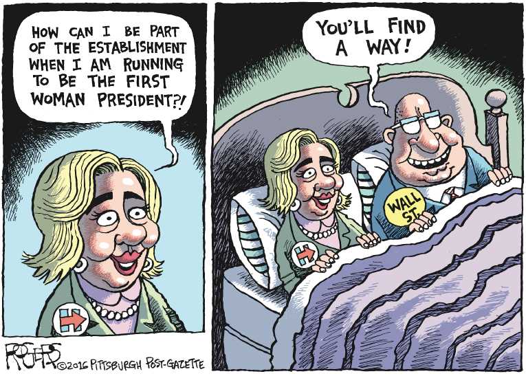 Political/Editorial Cartoon by Rob Rogers, The Pittsburgh Post-Gazette on Hillary Feeling the Bern