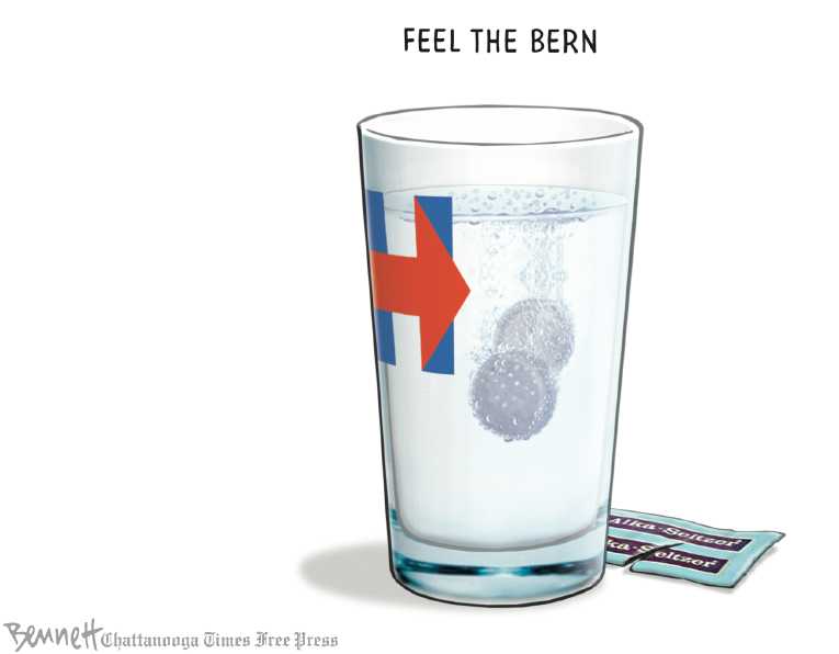 Political/Editorial Cartoon by Clay Bennett, Chattanooga Times Free Press on Hillary Feeling the Bern