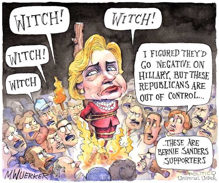 Political/Editorial Cartoon by Matt Wuerker, Politico on Hillary Feeling the Bern
