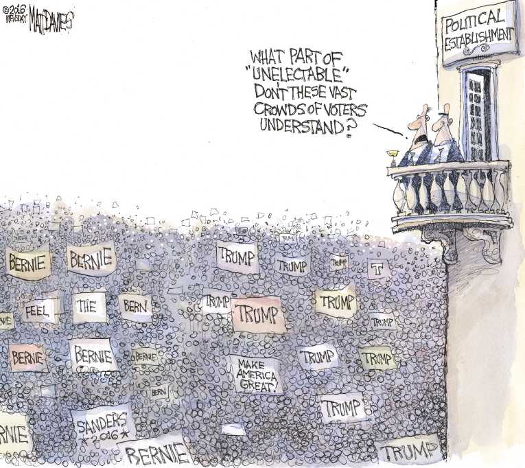 Political/Editorial Cartoon by Matt Davies, Journal News on Bernie Wins Big In New Hampshire