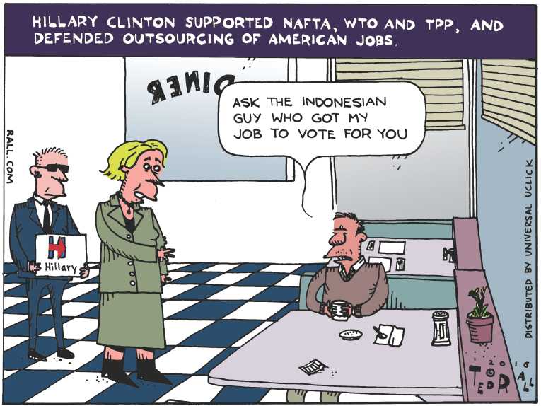 Political/Editorial Cartoon by Ted Rall on Clinton Campaign Wobbling