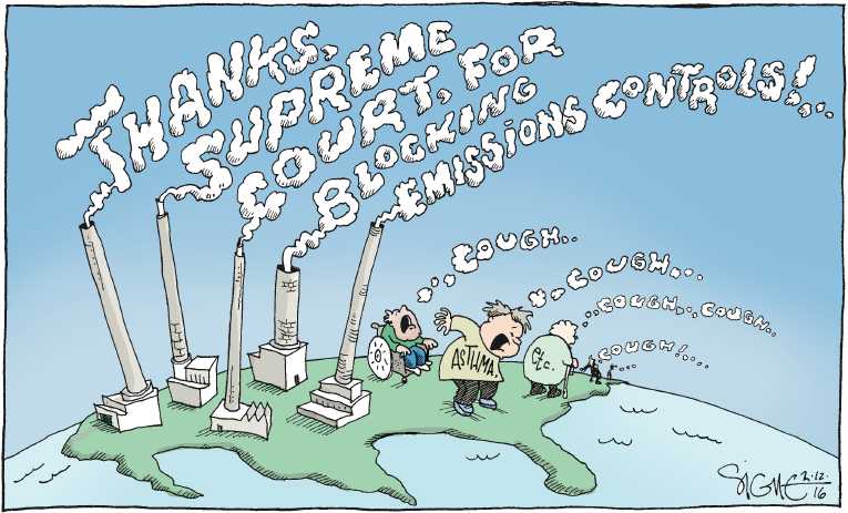 Political/Editorial Cartoon by Signe Wilkinson, Philadelphia Daily News on Supreme Court Okays Pollution