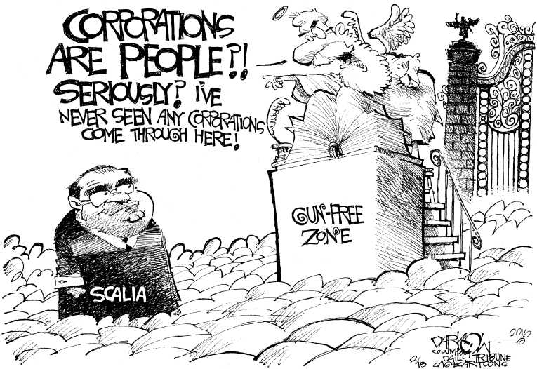 Political/Editorial Cartoon by John Darkow, Columbia Daily Tribune, Missouri on Scalia Dead