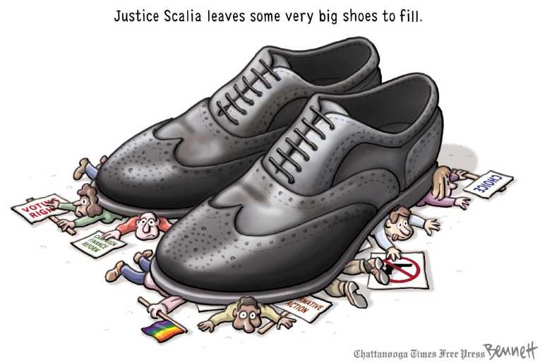 Political/Editorial Cartoon by Clay Bennett, Chattanooga Times Free Press on Scalia Dead