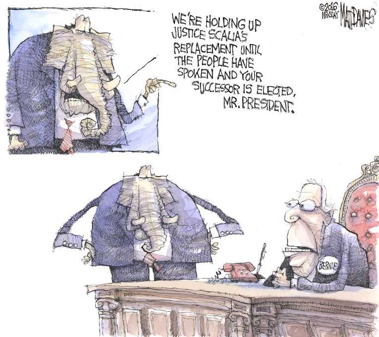 Political/Editorial Cartoon by Matt Davies, Journal News on Scalia Dead