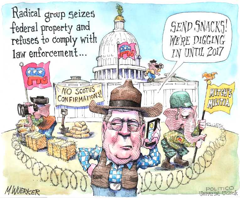 Political/Editorial Cartoon by Matt Wuerker, Politico on Republicans Obstruct Supreme Court
