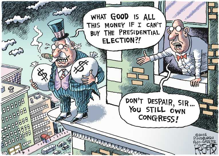 Political/Editorial Cartoon by Rob Rogers, The Pittsburgh Post-Gazette on Democratic Establishment Terrified