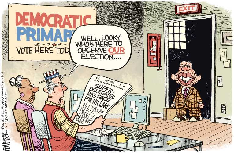 Political/Editorial Cartoon by Rick McKee, The Augusta Chronicle on Democratic Establishment Terrified