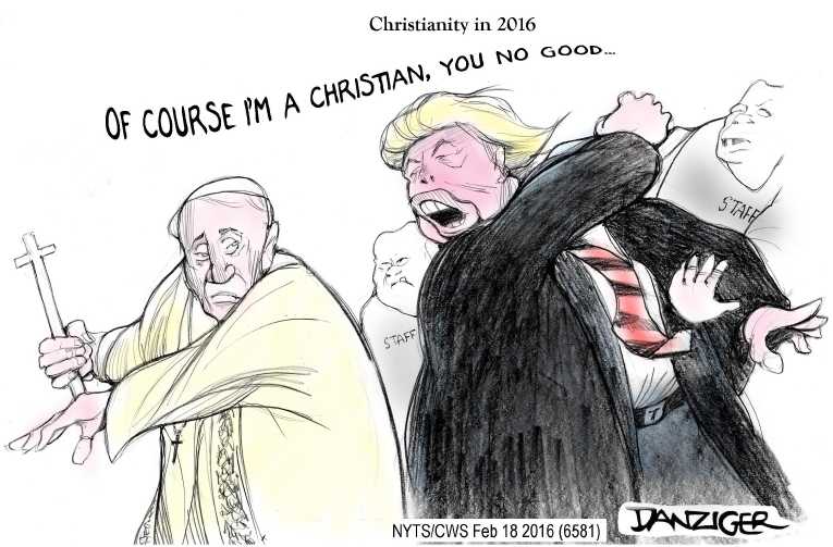 Political/Editorial Cartoon by Jeff Danziger, CWS/CartoonArts Intl. on Trump Battles Pope