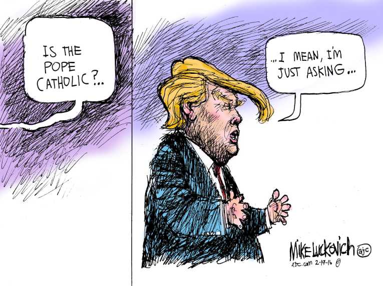 Political/Editorial Cartoon by Mike Luckovich, Atlanta Journal-Constitution on Trump Battles Pope