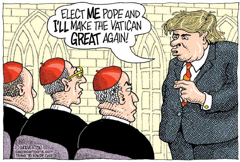 Political/Editorial Cartoon by Monte Wolverton, Cagle Cartoons on Trump Battles Pope