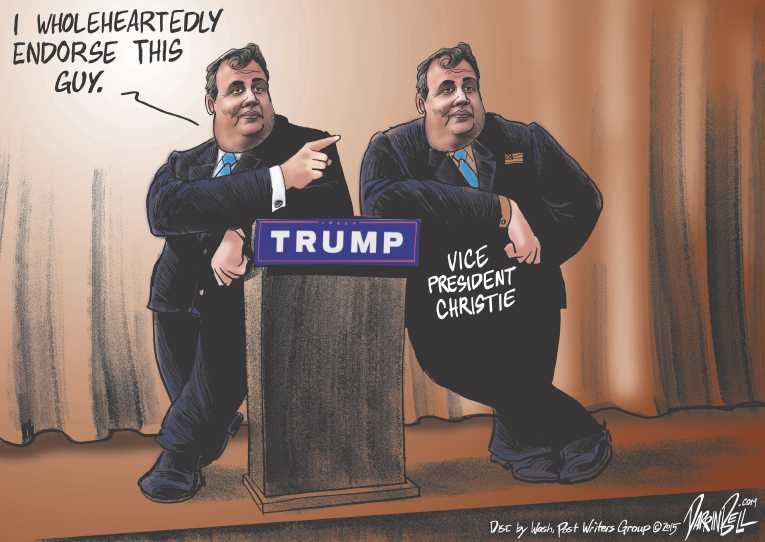 Political/Editorial Cartoon by Darrin Bell, Washington Post Writers Group on Christie Endorses Trump