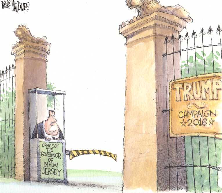 Political/Editorial Cartoon by Matt Davies, Journal News on Christie Endorses Trump