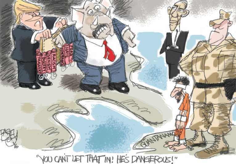 Political/Editorial Cartoon by Pat Bagley, Salt Lake Tribune on President Proposes Gitmo Shutdown