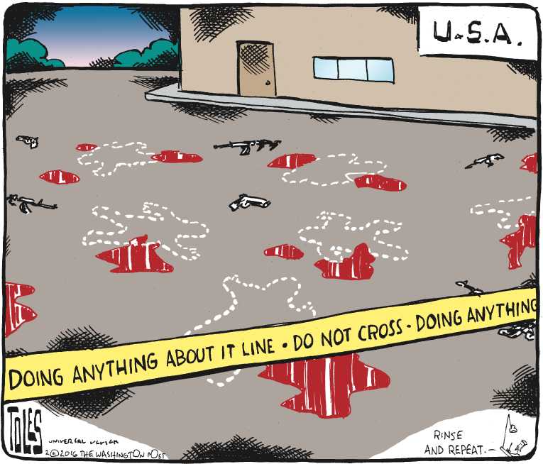Political/Editorial Cartoon by Tom Toles, Washington Post on Killer Rampage