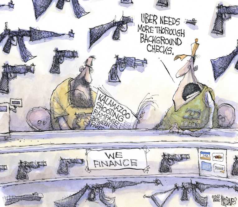 Political/Editorial Cartoon by Matt Davies, Journal News on Killer Rampage