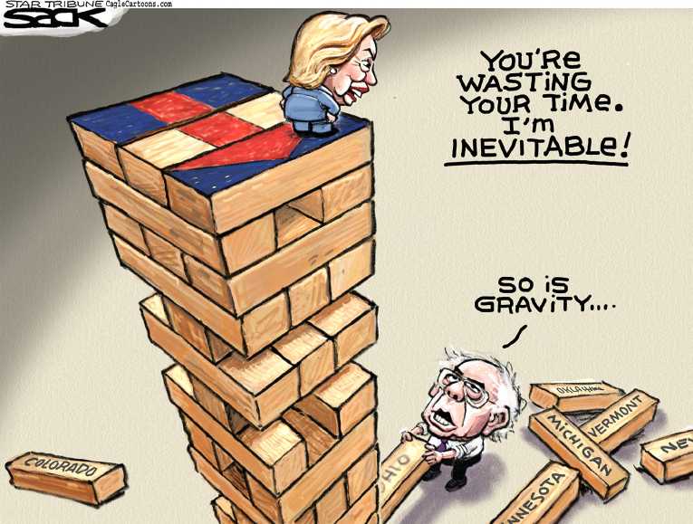 Political/Editorial Cartoon by Steve Sack, Minneapolis Star Tribune on Sanders Wins Michigan
