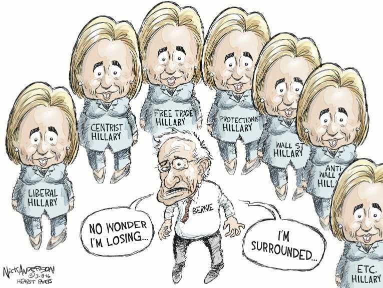 Political/Editorial Cartoon by Nick Anderson, Houston Chronicle on Sanders Wins Michigan